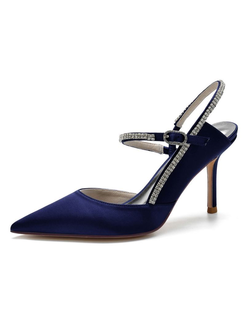 Dames Strass Slingback Pumps Met Hak Bruidsschoenen - Diepblauw