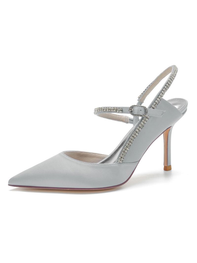 Dames Strass Slingback Pumps Met Hak Bruidsschoenen - Zilver