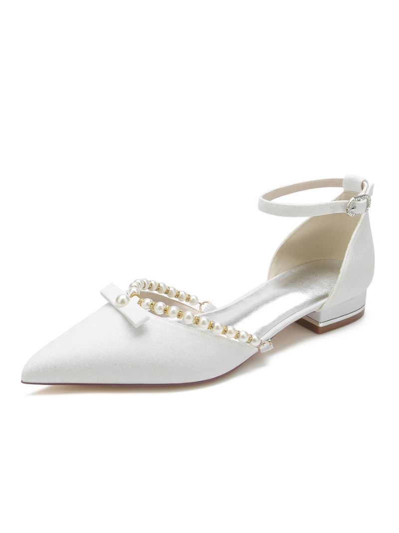 Dames Trouwschoenen Parels Enkelbandje Flats - Wit