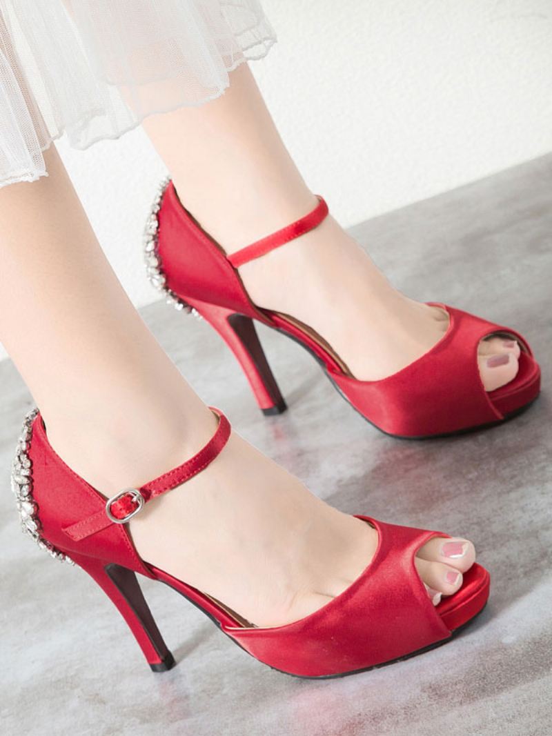 Dames Trouwschoenen Platform Mary Jane Hakken - Rood