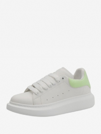 Dames Witte Sneakers Met Ronde Neus Veterschoenen