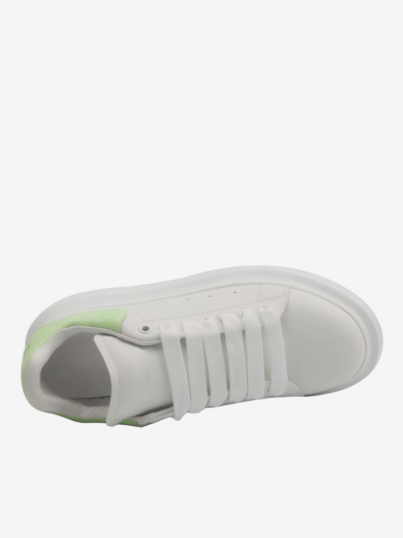 Dames Witte Sneakers Met Ronde Neus Veterschoenen - Lichtgroen