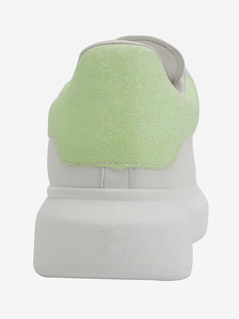 Dames Witte Sneakers Met Ronde Neus Veterschoenen - Lichtgroen