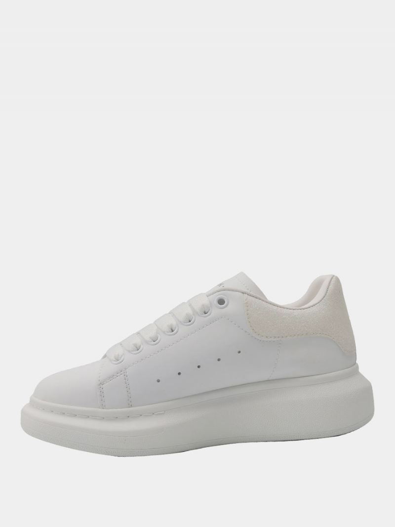 Dames Witte Sneakers Met Ronde Neus Veterschoenen - Wit