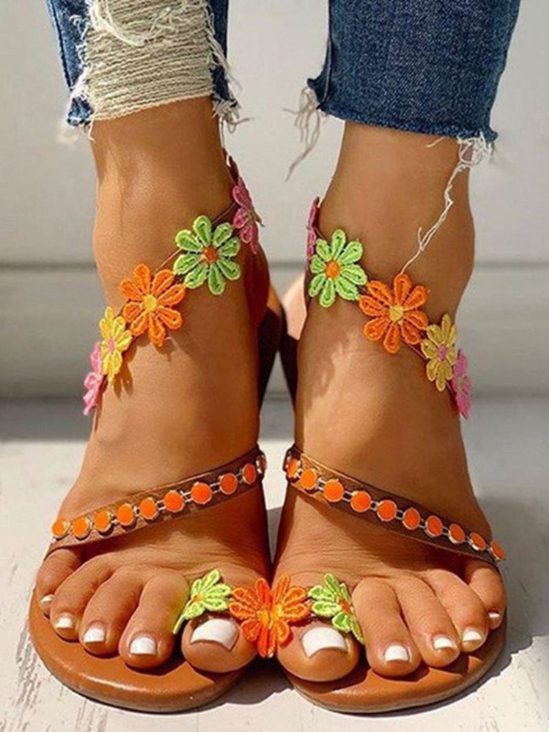 Damesbloemen Platte Strand Boho Bruiloft Sandalen - Koffie Bruin