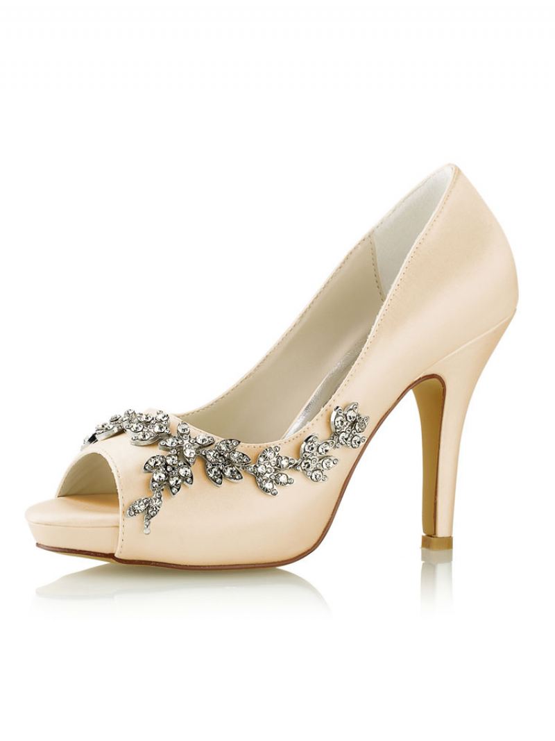 Damesbruiloftpumps Met Strass-platform Naaldhakken - Champagne