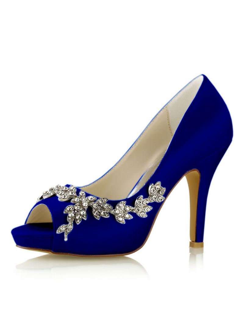 Damesbruiloftpumps Met Strass-platform Naaldhakken - Diepblauw