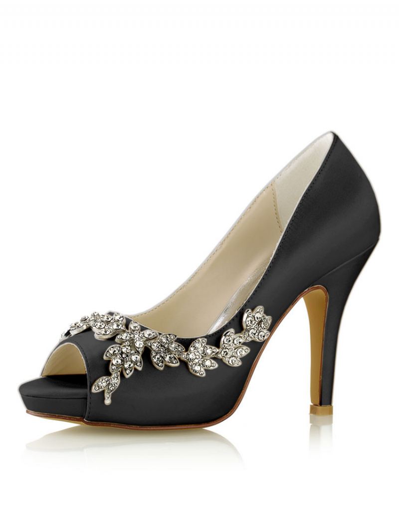 Damesbruiloftpumps Met Strass-platform Naaldhakken - Zwart