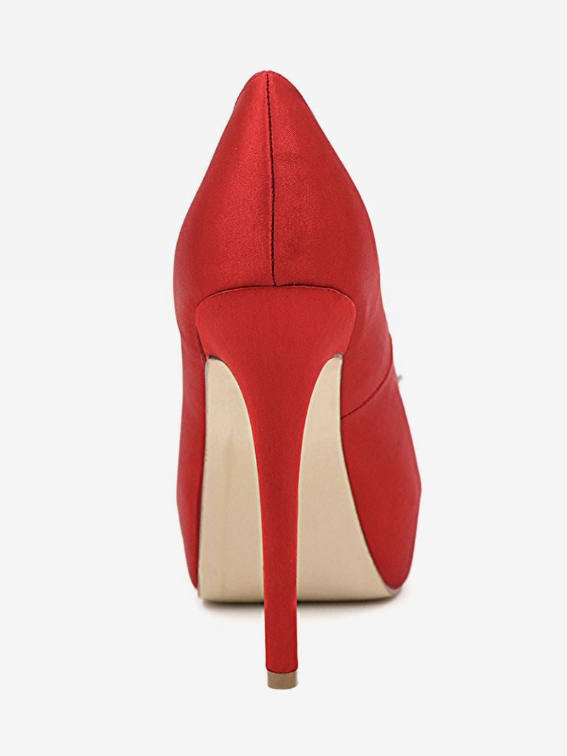 Damesplatform-trouwschoenen Peep Toe Naaldhakpumps Satijn - Rood