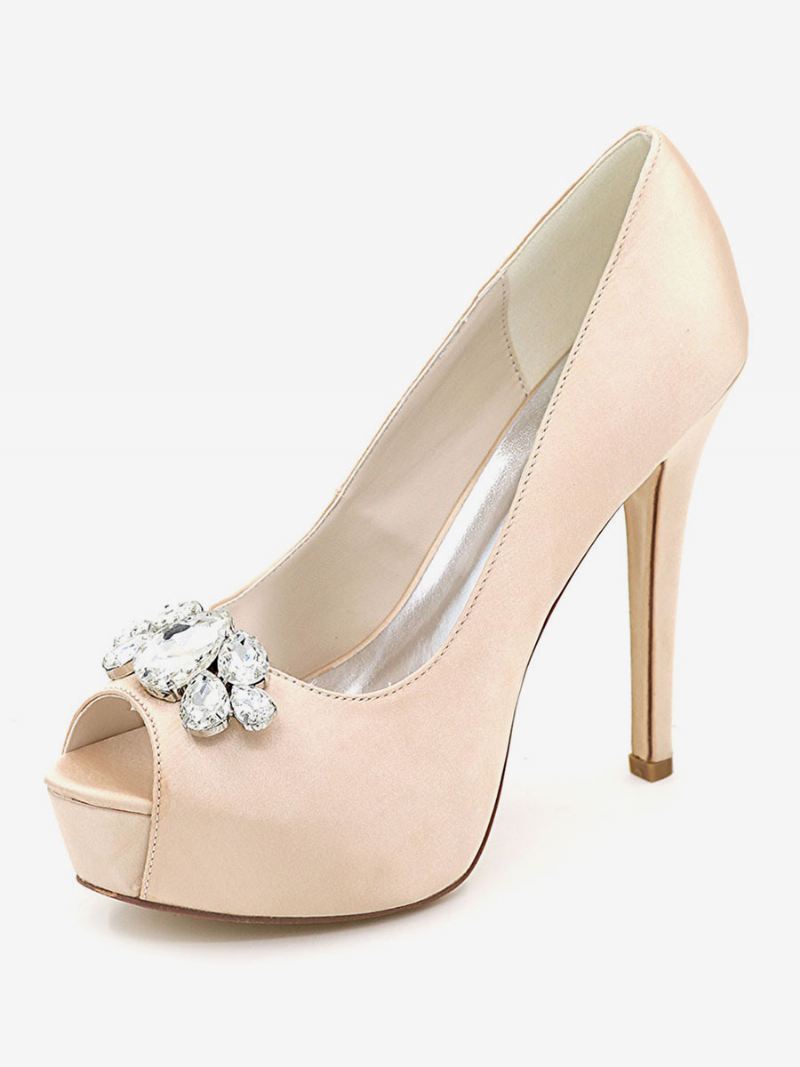 Damesplatform-trouwschoenen Peep Toe Naaldhakpumps Satijn - Champagne