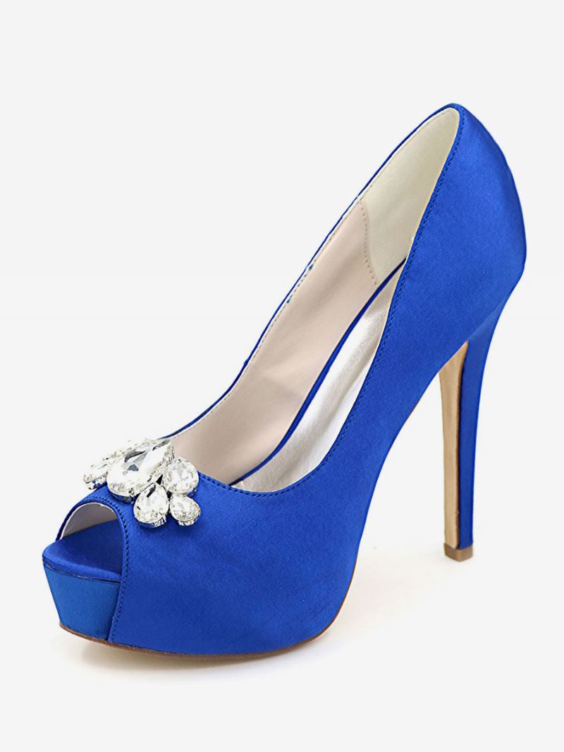 Damesplatform-trouwschoenen Peep Toe Naaldhakpumps Satijn - Blauw