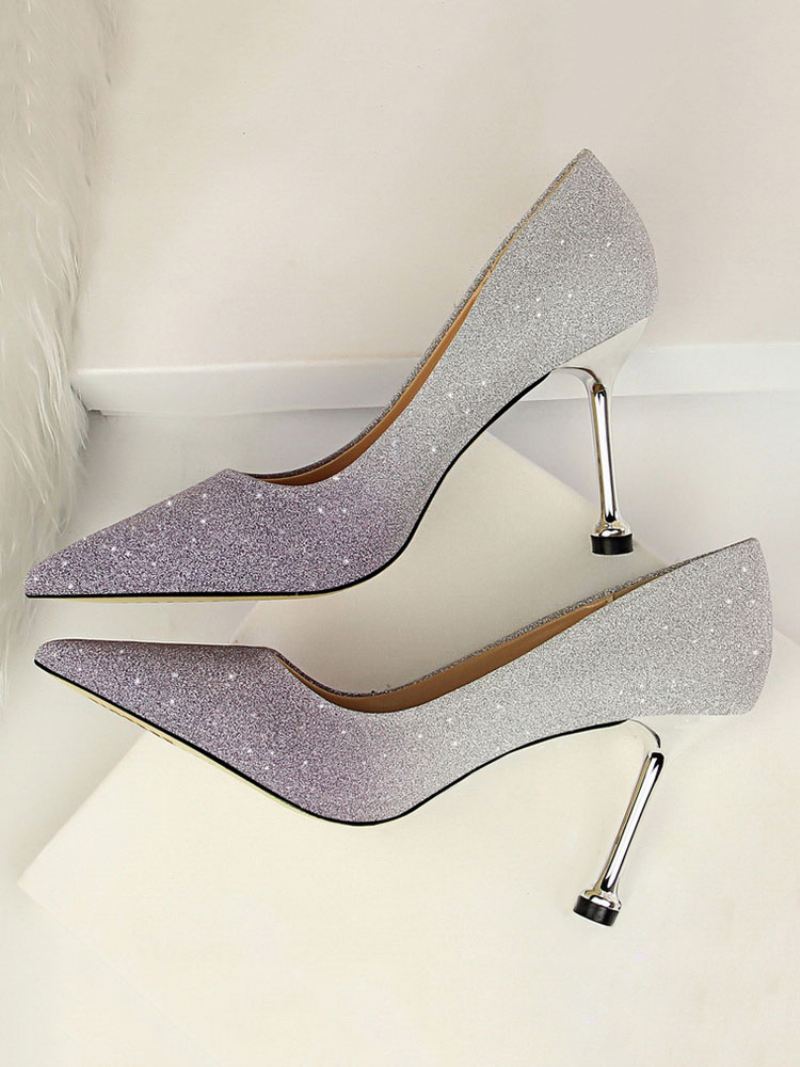 Damespumps Met Stilettohak Avondgalaschoenen Glitter - Lavendel