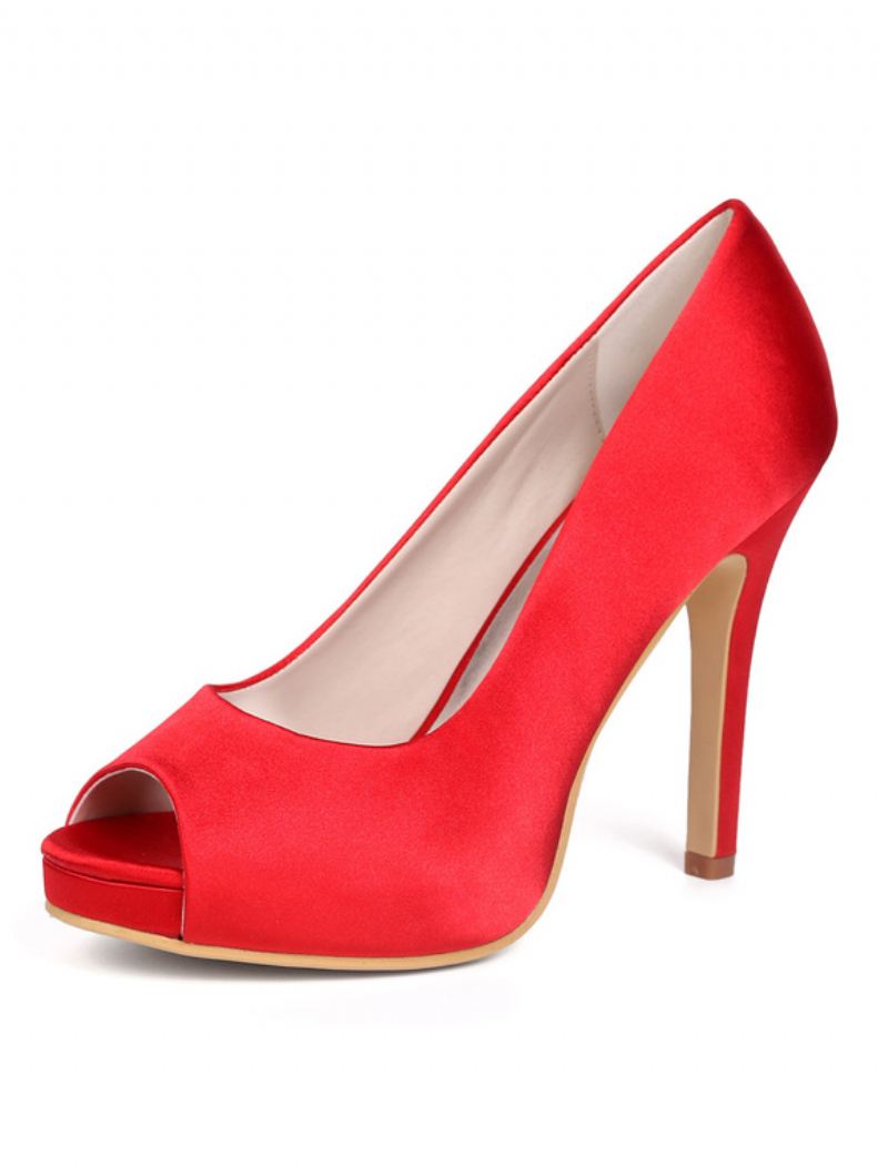 Damespumps Met Stilettohak Plateauzool Peeptoe - Tuurrood