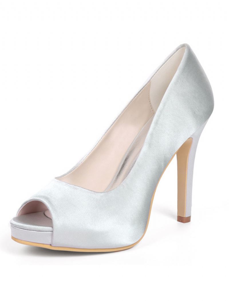 Damespumps Met Stilettohak Plateauzool Peeptoe - Zilver