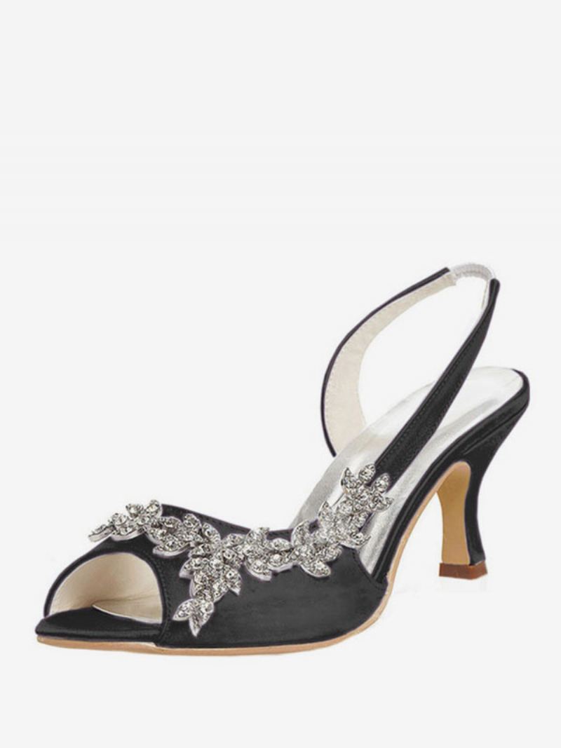 Damespumps Met Strasssteentjes Slingback - Zwart