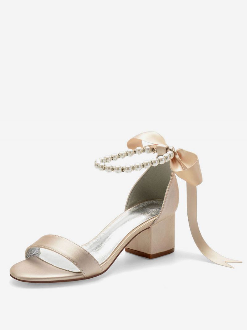 Damesschoenen Met Strikband Sandalen Enkelbandje Blokhak - Champagne