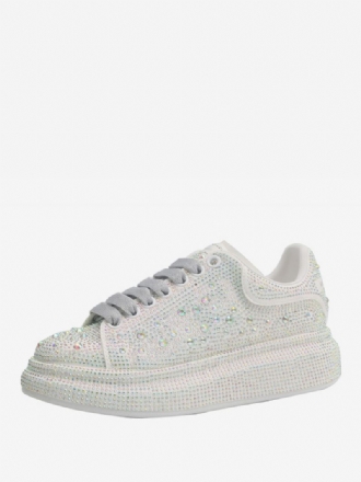 Damessneakers Witte Strass Trouwschoenen Met Veters