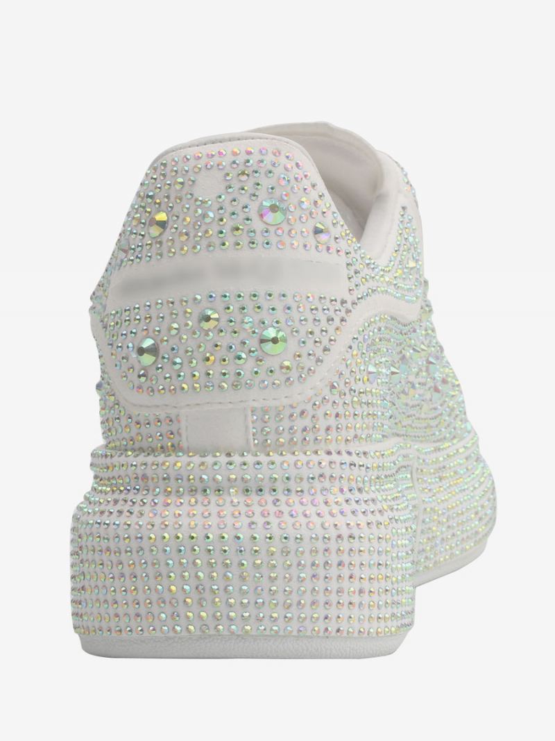 Damessneakers Witte Strass Trouwschoenen Met Veters - Wit