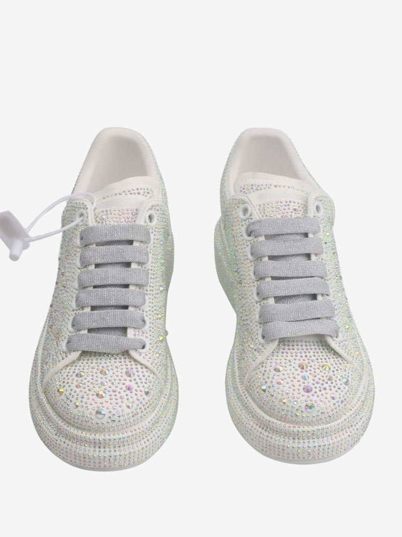 Damessneakers Witte Strass Trouwschoenen Met Veters - Wit