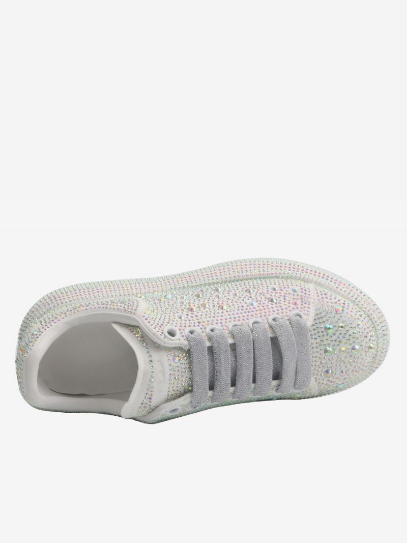 Damessneakers Witte Strass Trouwschoenen Met Veters - Wit