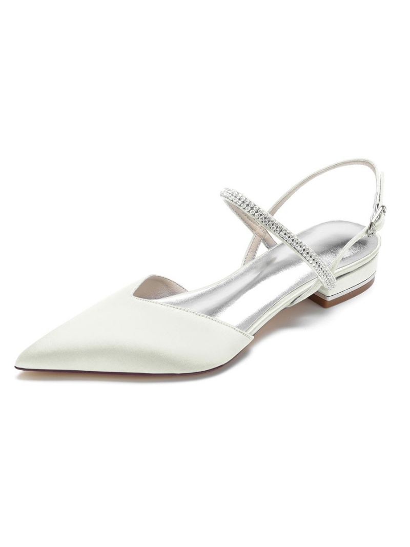 Damesstrass Mary Jane Slingback Bruidsflats Satijn - Ivoor