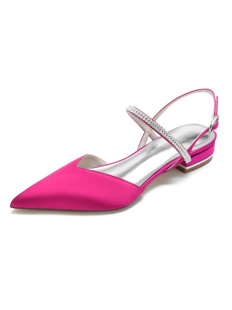 Damesstrass Mary Jane Slingback Bruidsflats Satijn - Roze