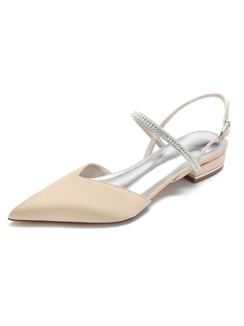 Damesstrass Mary Jane Slingback Bruidsflats Satijn - Champagne