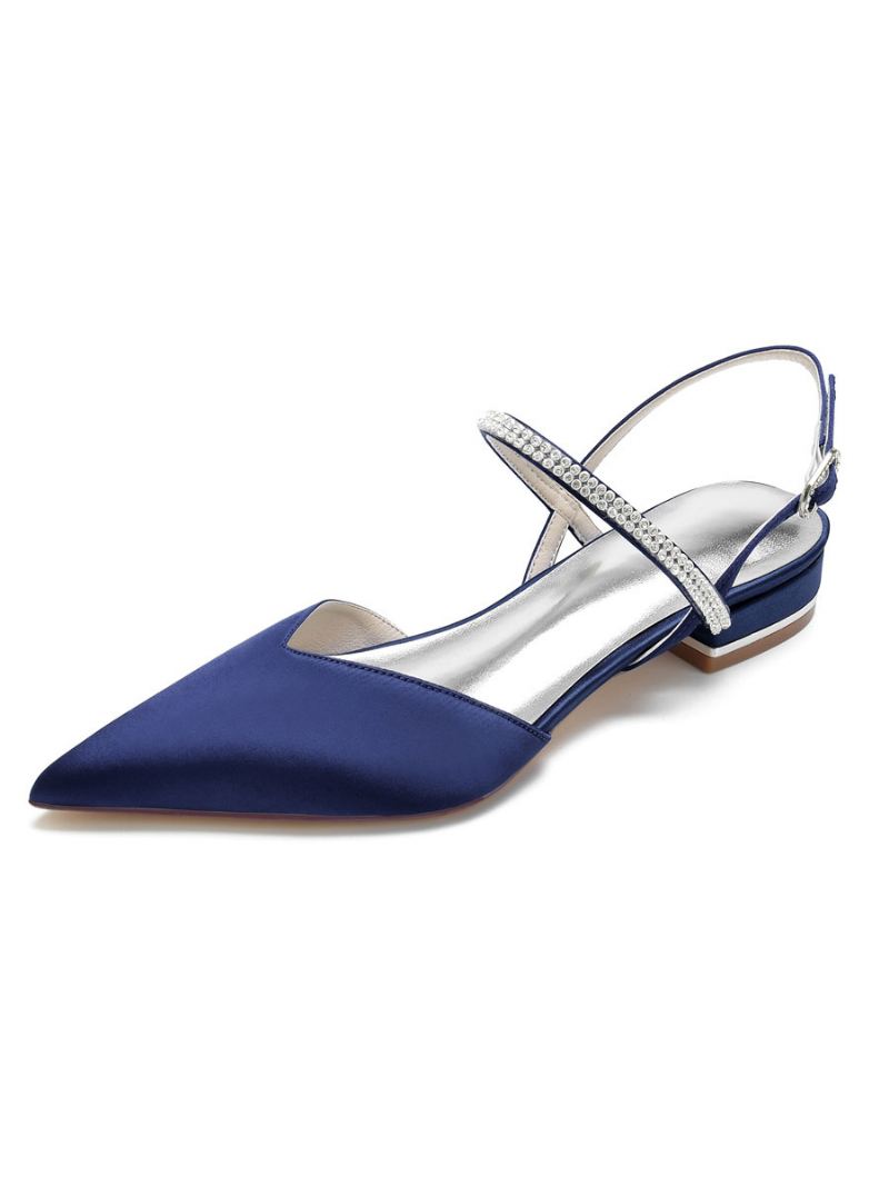 Damesstrass Mary Jane Slingback Bruidsflats Satijn - Diepblauw