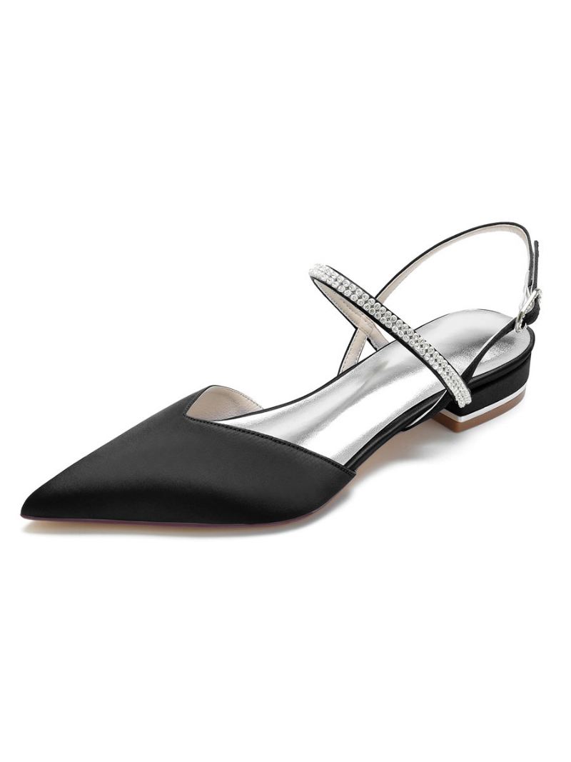 Damesstrass Mary Jane Slingback Bruidsflats Satijn - Zwart