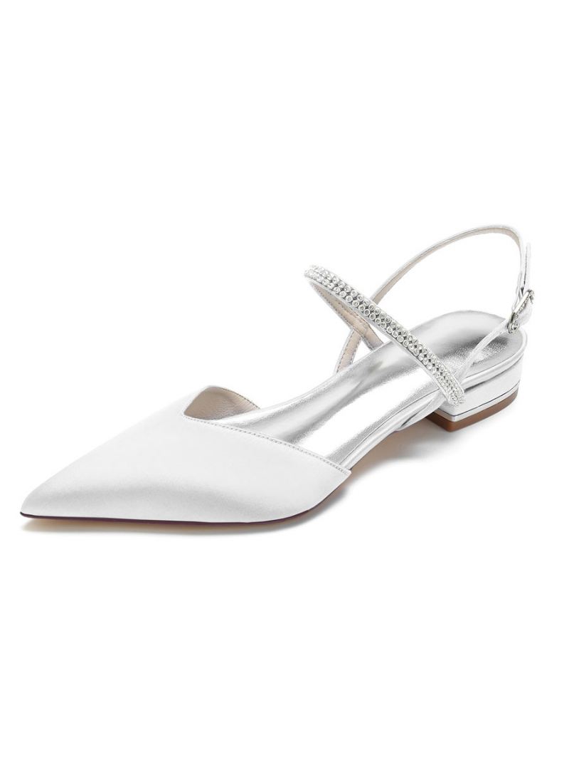 Damesstrass Mary Jane Slingback Bruidsflats Satijn - Wit