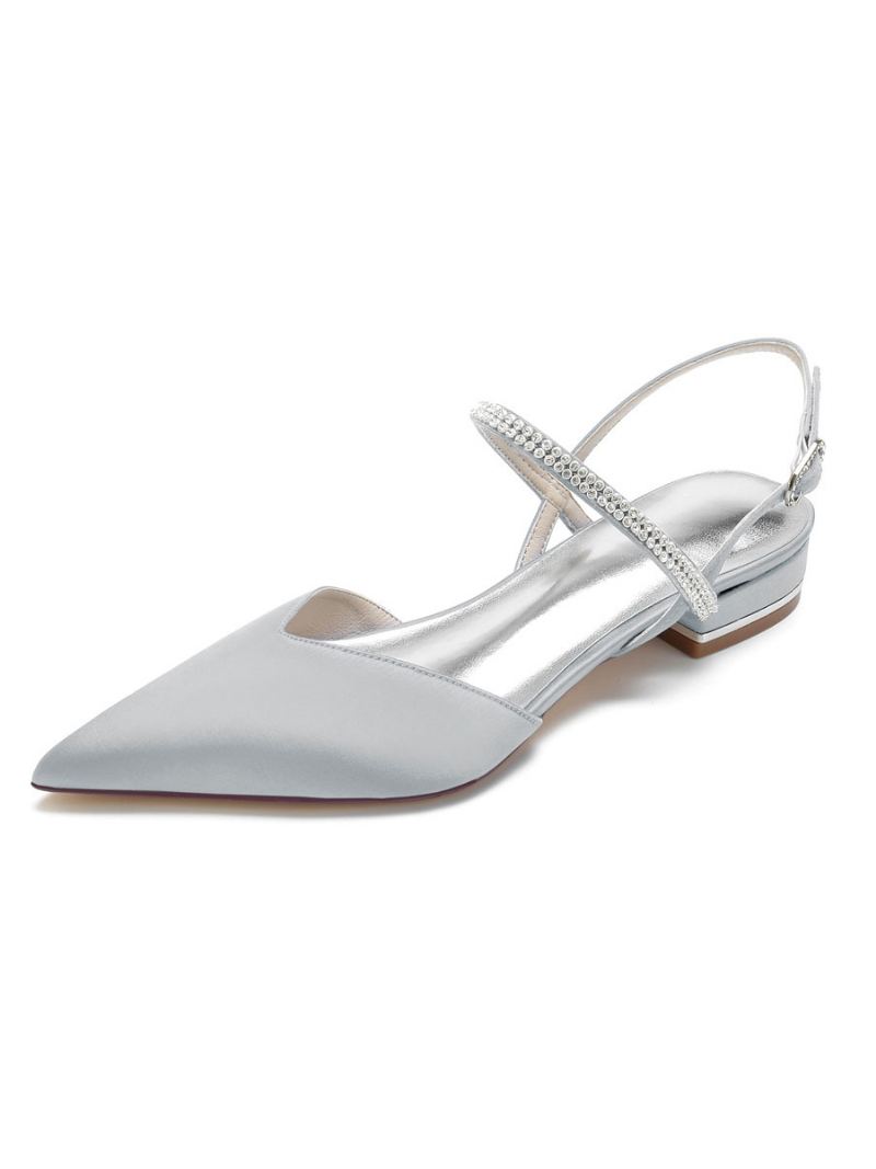 Damesstrass Mary Jane Slingback Bruidsflats Satijn - Zilver