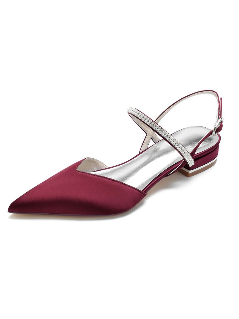 Damesstrass Mary Jane Slingback Bruidsflats Satijn - Bordeauxrood