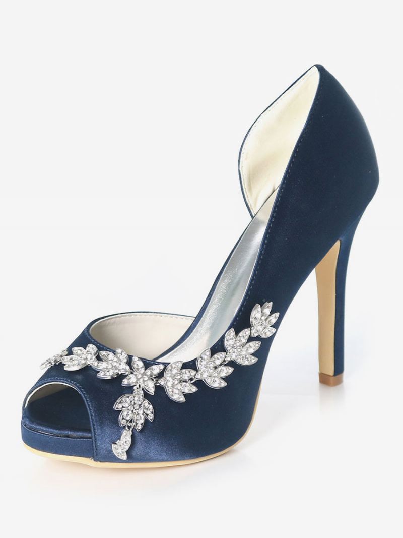 Dorsay Bruidspumps Met Platform Dames Strass Steentjes - Donker Marineblauw