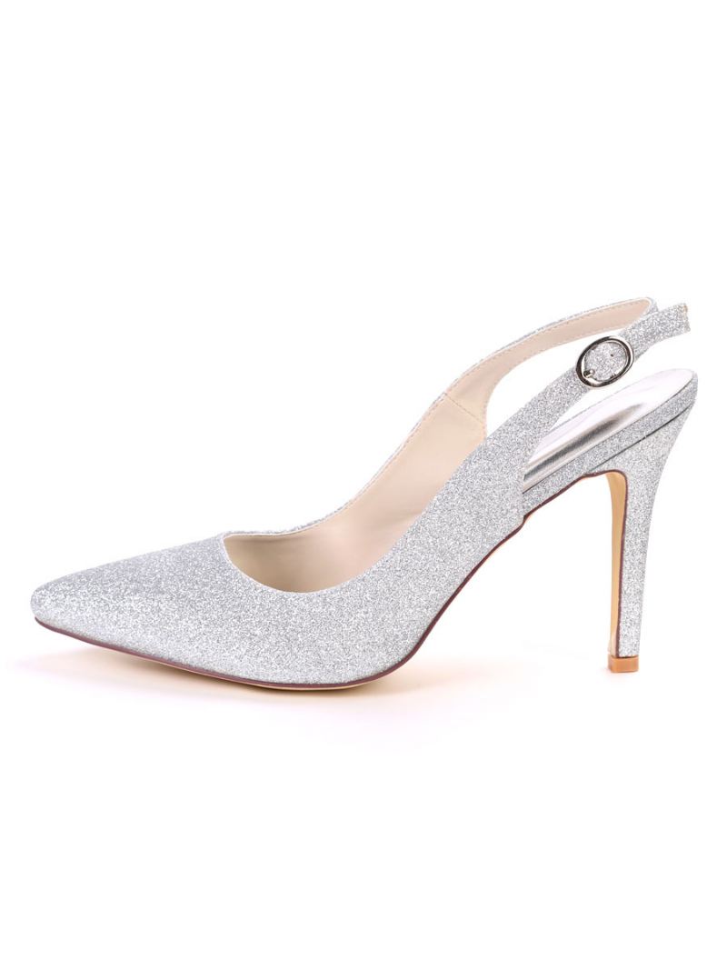 Glitter-galapumps Met Slingback-hak Dames - Zilver