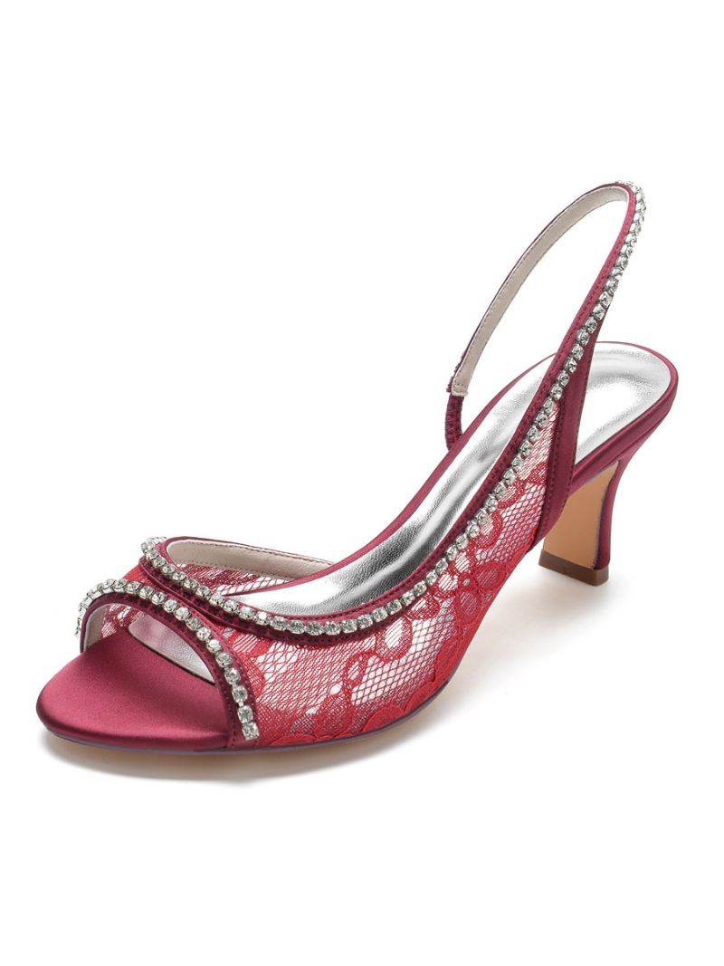 Kanten Bruidspumps Met Slingback-hak Dames - Bordeauxrood