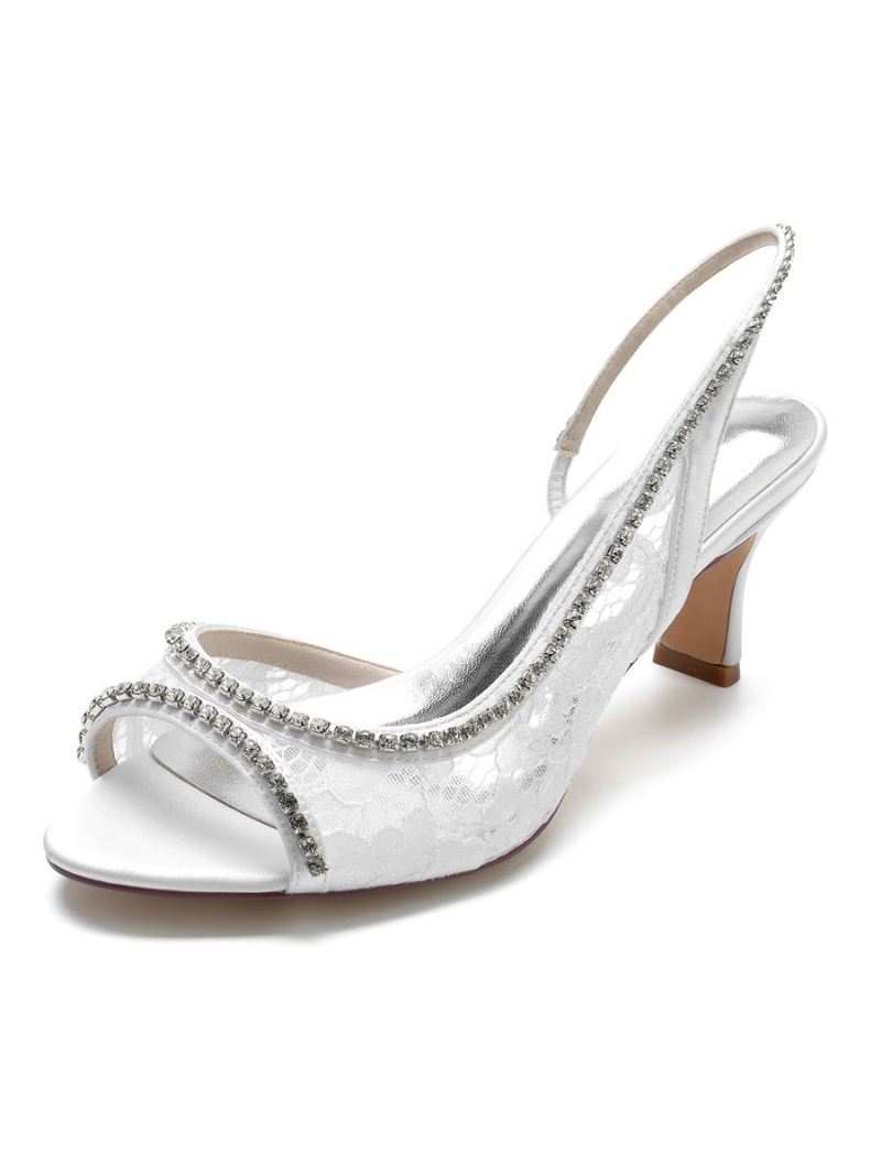 Kanten Bruidspumps Met Slingback-hak Dames - Wit