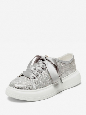 Platte Bruidsschoenen Met Glitter Ronde Neus Veters