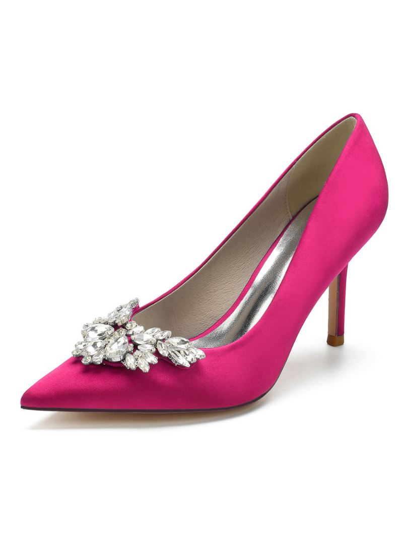 Satijnen Bruidspumps Met Strass Steentjes Stilettohak Dames - Rose