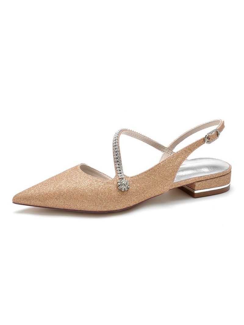 Slingback Bruidsflats Dames Met Strassband - Champagne