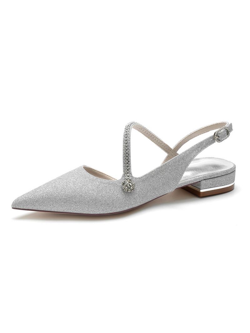 Slingback Bruidsflats Dames Met Strassband - Zilver