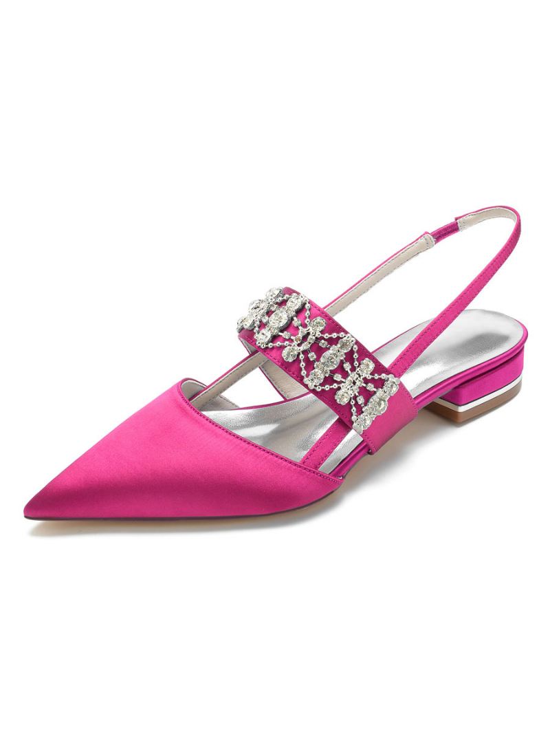 Slingback Bruidsflats Dames Met Strasssteentjes Satijn - Roze