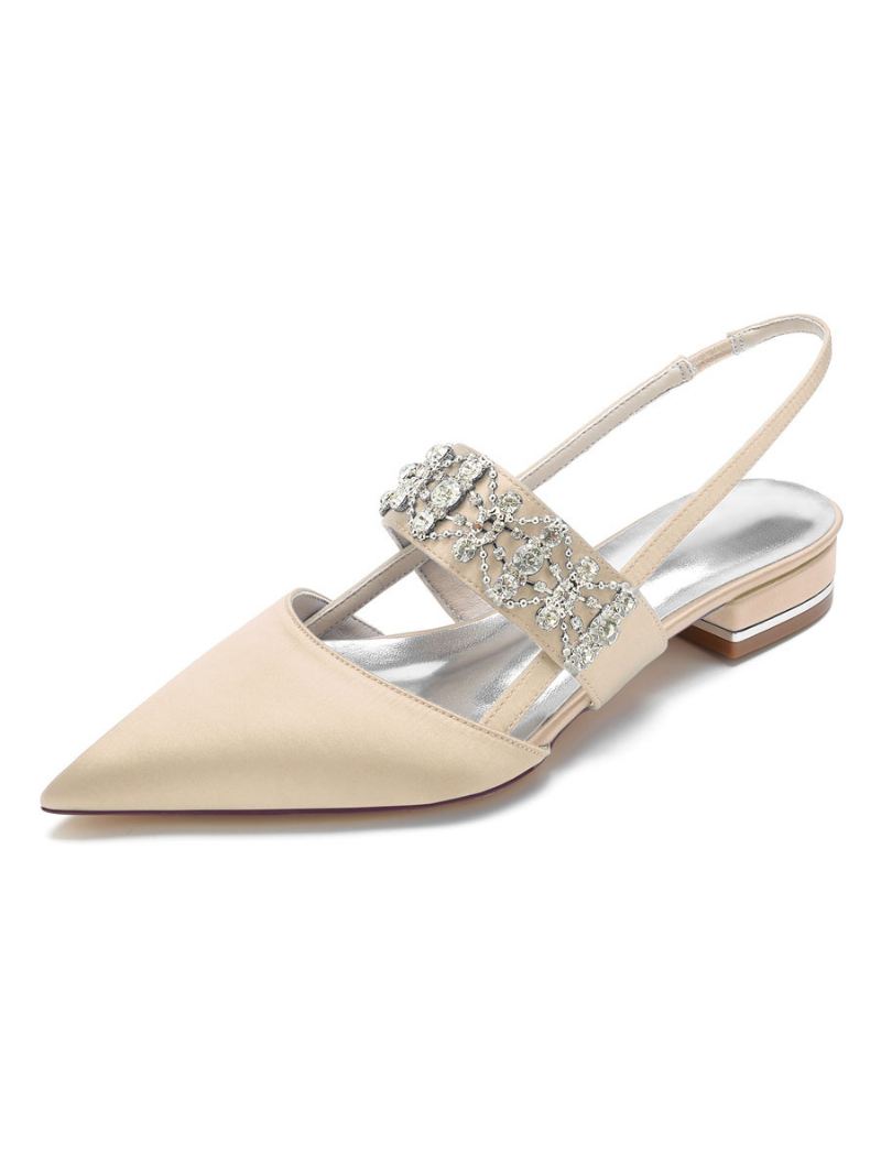 Slingback Bruidsflats Dames Met Strasssteentjes Satijn - Champagne