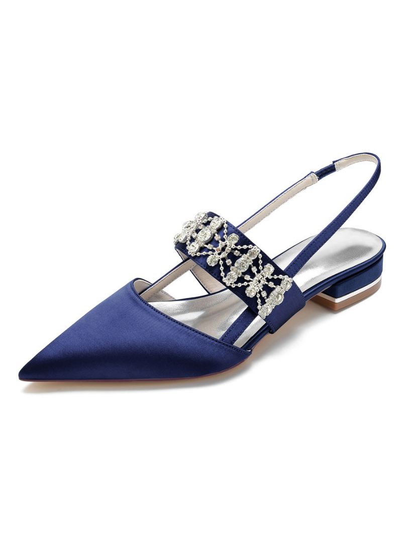 Slingback Bruidsflats Dames Met Strasssteentjes Satijn - Diepblauw