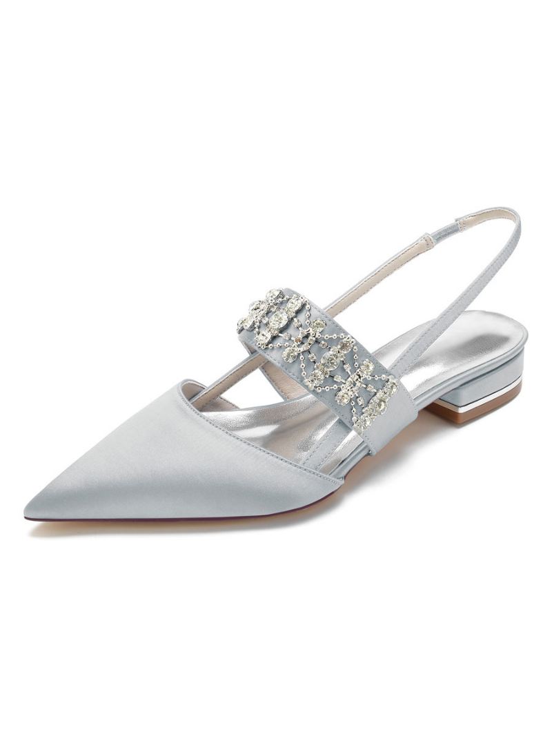 Slingback Bruidsflats Dames Met Strasssteentjes Satijn - Zilver