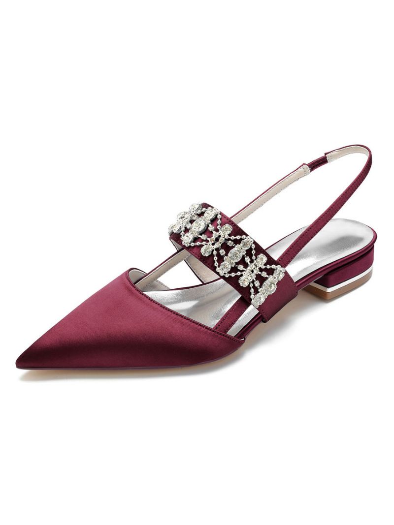 Slingback Bruidsflats Dames Met Strasssteentjes Satijn - Bordeauxrood