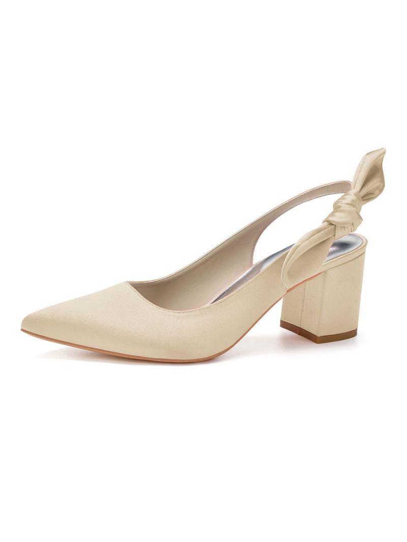 Slingback Bruidspumps Met Lage Hak Dames Satijn - Champagne