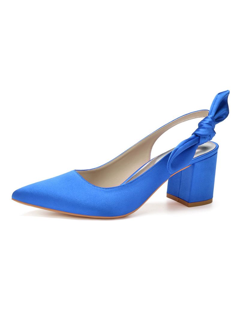 Slingback Bruidspumps Met Lage Hak Dames Satijn - Blauw