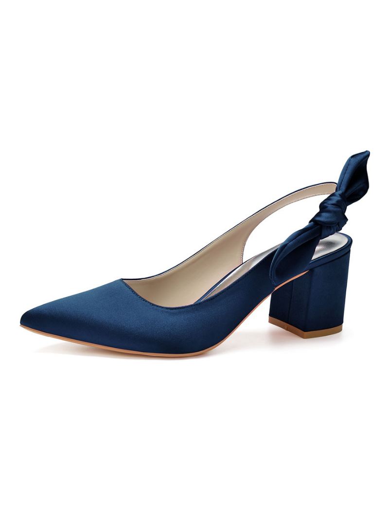 Slingback Bruidspumps Met Lage Hak Dames Satijn - Diepblauw