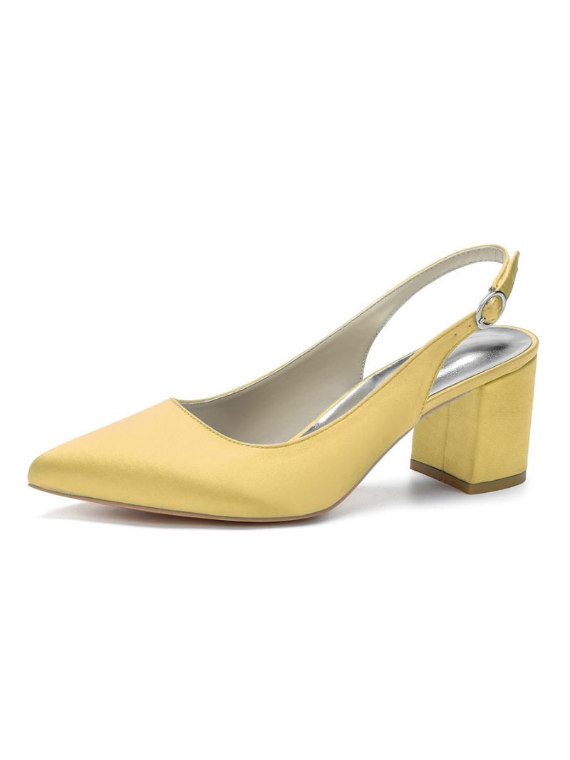 Slingback-pumps Met Blokhak Puntige Neus Dames