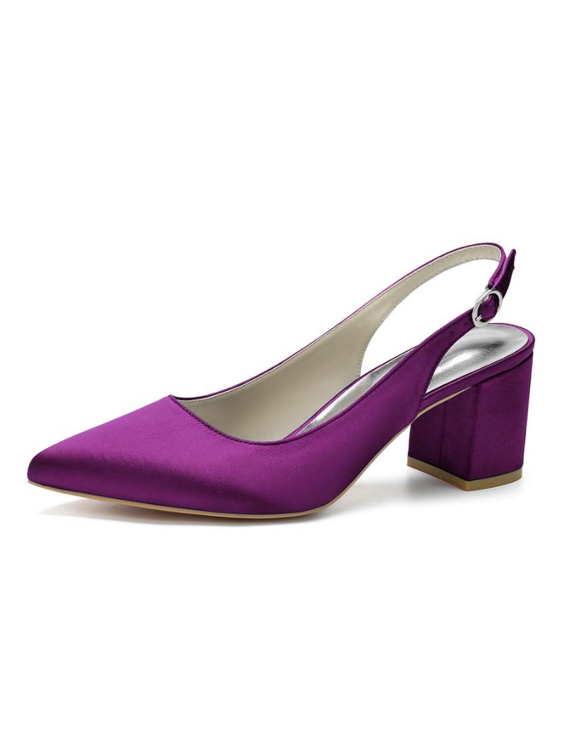 Slingback-pumps Met Blokhak Puntige Neus Dames - Pruim